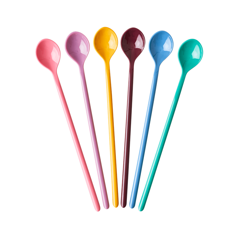 Set of 6 Long Handled Melamine Latte Spoons Dance Out Colours Rice DK